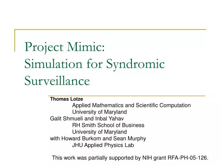 project mimic simulation for syndromic surveillance