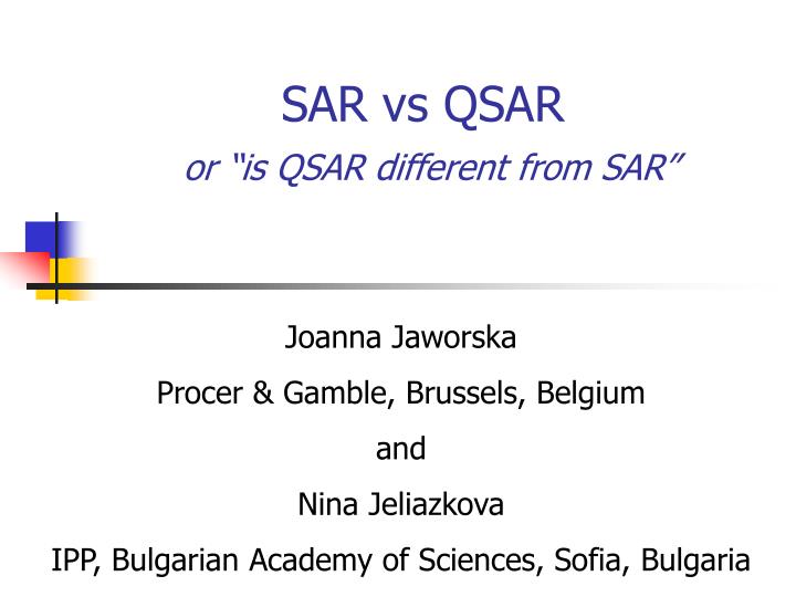 sar vs qsar or is qsar different from sar
