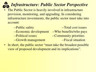 Infrastructure: Public Sector Perspective