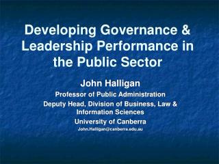 Developing Governance &amp; Leadership Performance in the Public Sector