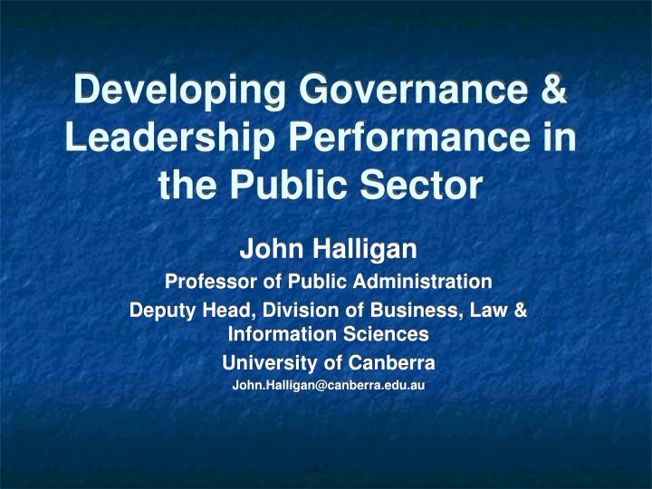 developing governance leadership performance in the public sector
