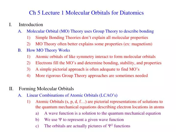 ch 5 lecture 1 molecular orbitals for diatomics