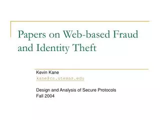 Papers on Web-based Fraud and Identity Theft