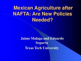 Mexican Agriculture after NAFTA: Are New Policies Needed?