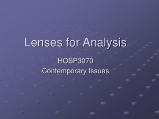 Lenses for Analysis