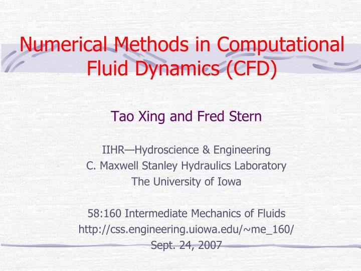 numerical methods in computational fluid dynamics cfd