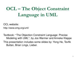 OCL – The Object Constraint Language in UML