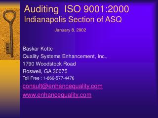 Auditing ISO 9001:2000 Indianapolis Section of ASQ January 8, 2002