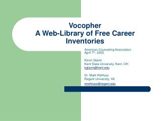 Vocopher A Web-Library of Free Career Inventories