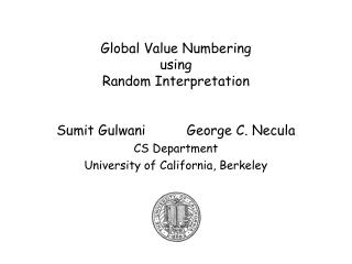 Global Value Numbering using Random Interpretation