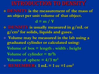 INTRODUCTION TO DENSITY
