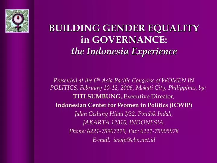 building gender equality in governance the indonesia experience