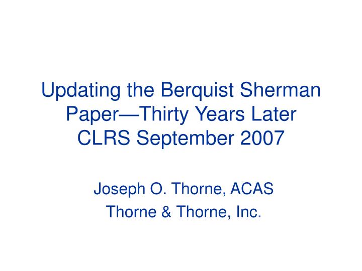 updating the berquist sherman paper thirty years later clrs september 2007