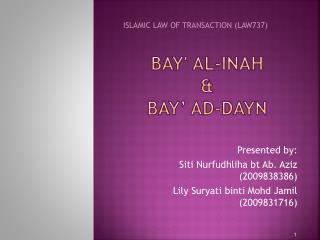 Bay' al-Inah &amp; BAY’ AD-DAYN