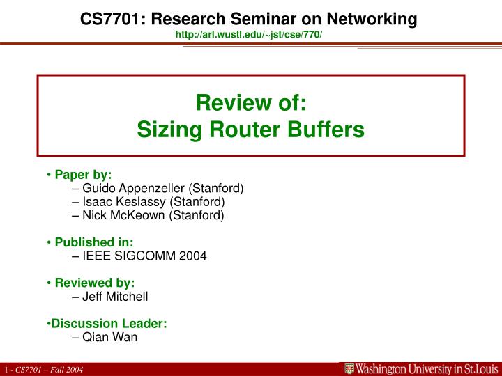 review of sizing router buffers