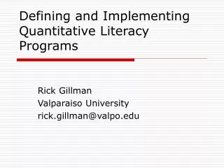 Defining and Implementing Quantitative Literacy Programs