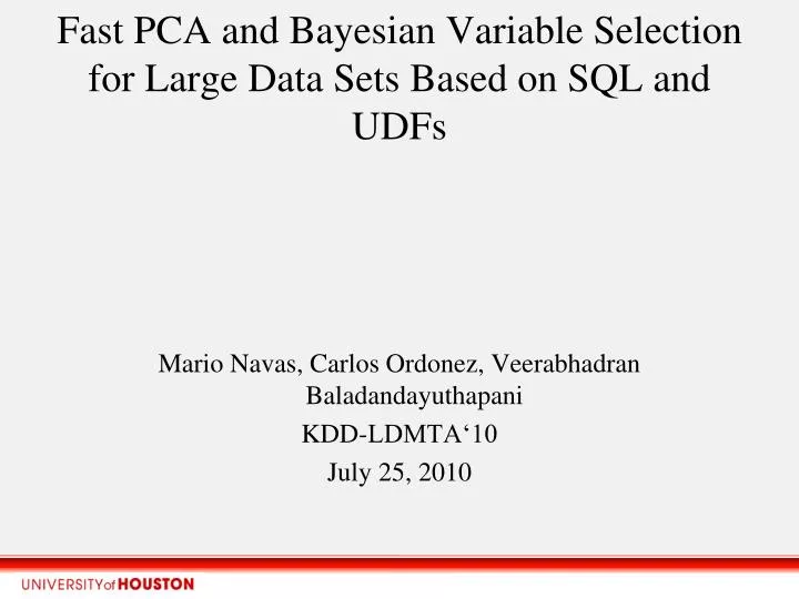 fast pca and bayesian variable selection for large data sets based on sql and udfs