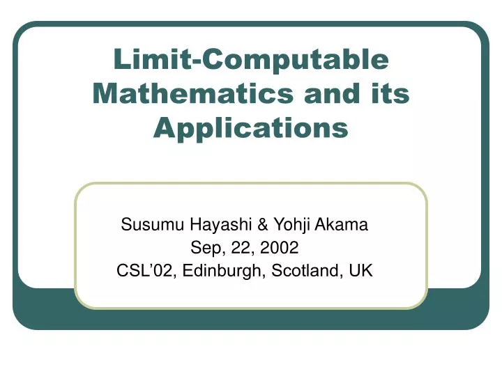limit computable mathematics and its applications
