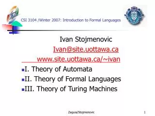 CSI 3104 /Winter 2007: Introduction to Formal Languages