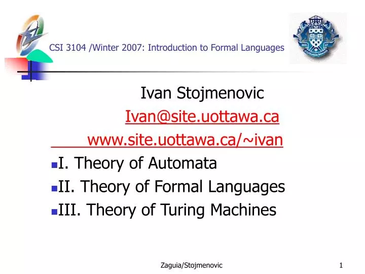 csi 3104 winter 2007 introduction to formal languages