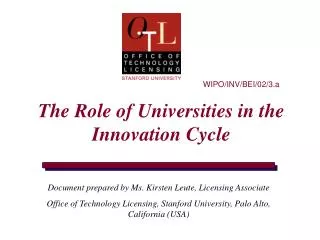 WIPO/INV/BEI/02/3.a The Role of Universities in the Innovation Cycle