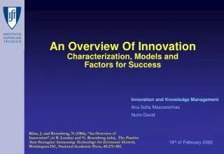 An Overview Of Innovation Characterization, Models and Factors for Success