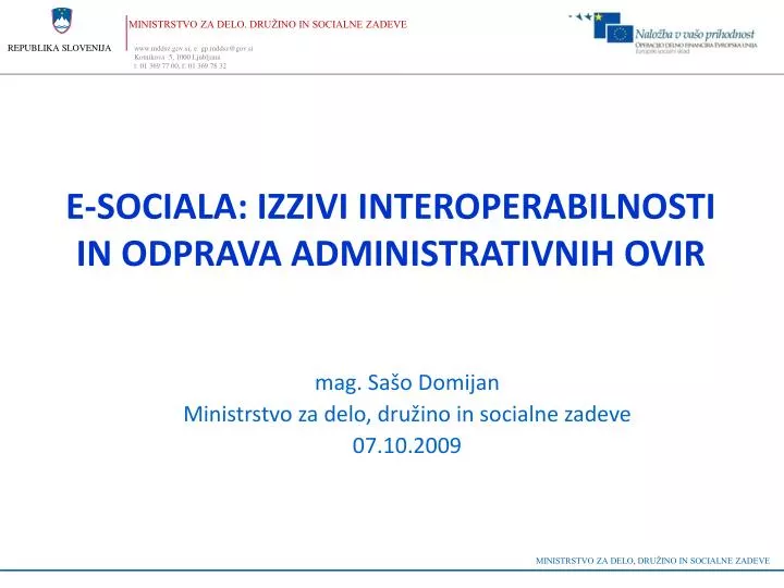 e sociala izzivi interoperabilnosti in odprava administrativnih ovir