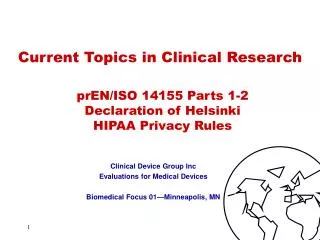 Current Topics in Clinical Research