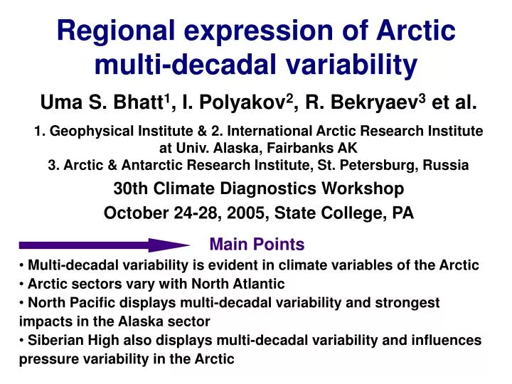 regional expression of arctic multi decadal variability