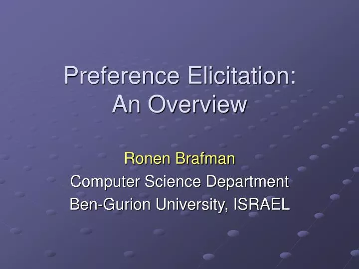 preference elicitation an overview