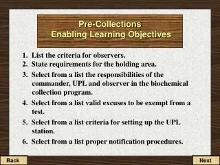Pre-Collections Enabling Learning Objectives