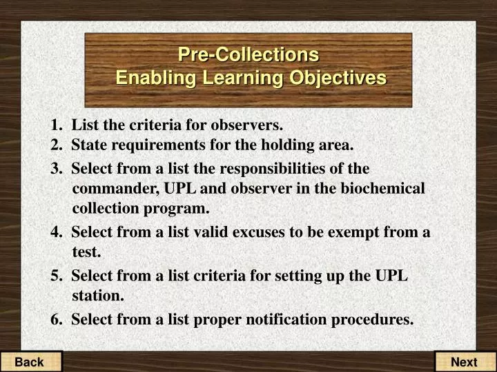 pre collections enabling learning objectives