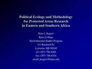 Political Ecology and Methodology for Protected Areas Research in Eastern and Southern Africa