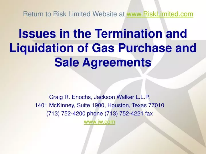 issues in the termination and liquidation of gas purchase and sale agreements