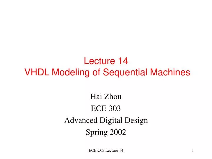 lecture 14 vhdl modeling of sequential machines