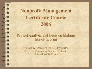 Nonprofit Management Certificate Course 2006