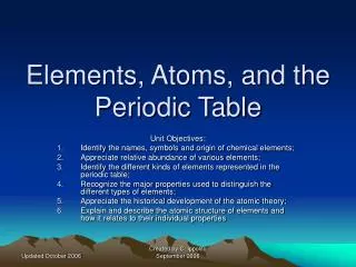 Elements, Atoms, and the Periodic Table