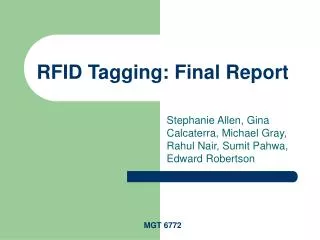 RFID Tagging: Final Report