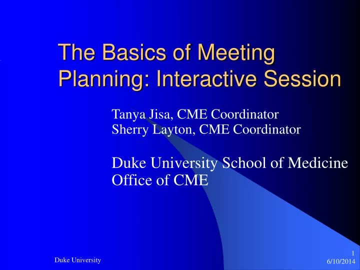 the basics of meeting planning interactive session