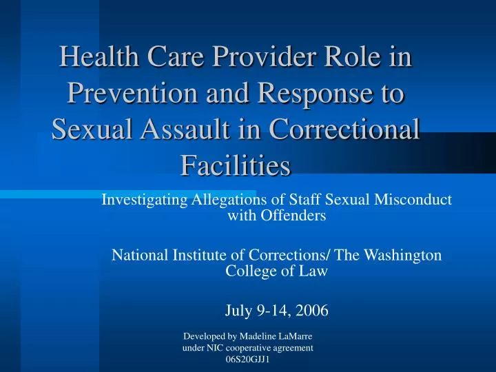 health care provider role in prevention and response to sexual assault in correctional facilities