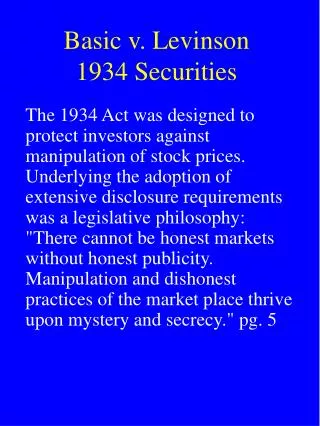 Basic v. Levinson 1934 Securities