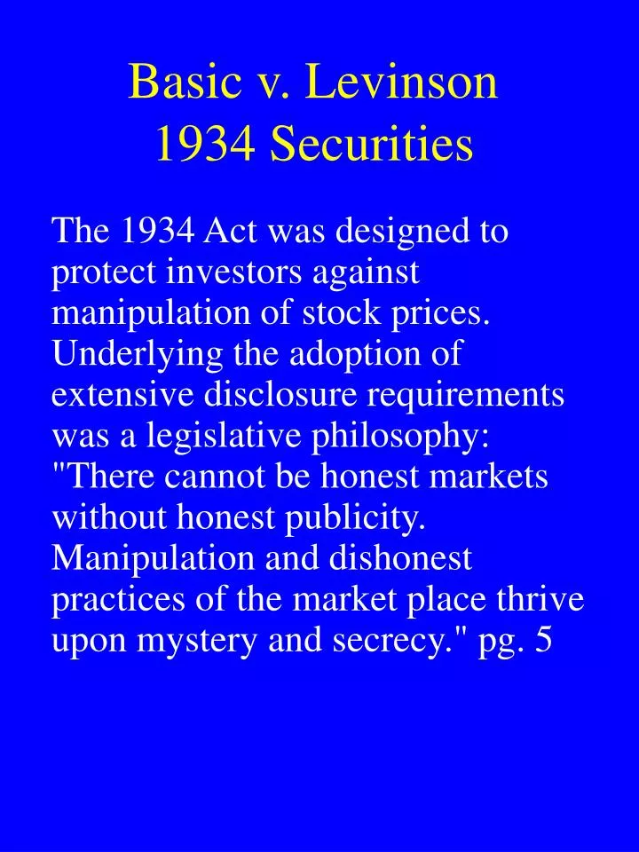 basic v levinson 1934 securities