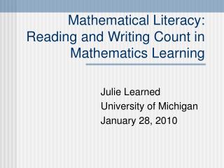 Mathematical Literacy: Reading and Writing Count in Mathematics Learning