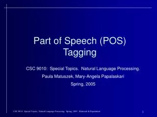 Part of Speech (POS) Tagging