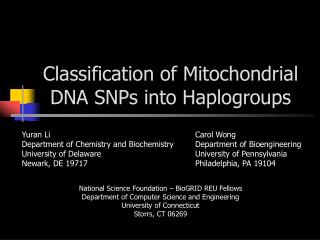 Classification of Mitochondrial DNA SNPs into Haplogroups