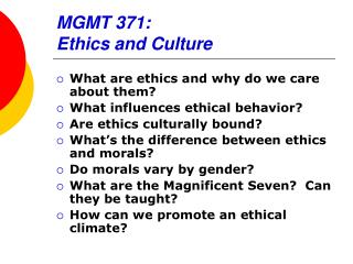 MGMT 371: Ethics and Culture