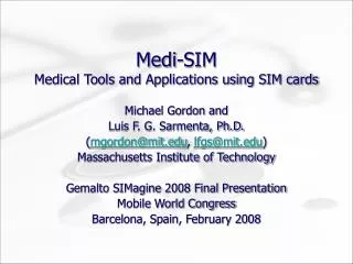 Medi-SIM Medical Tools and Applications using SIM cards