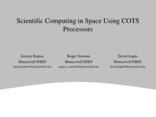 Scientific Computing in Space Using COTS Processors