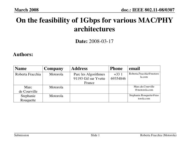 on the feasibility of 1gbps for various mac phy architectures