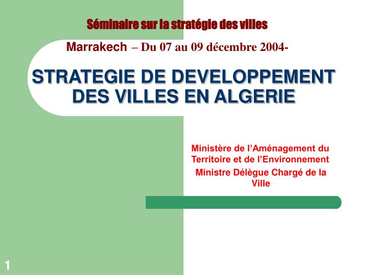 st rategie de developpement des villes en algerie